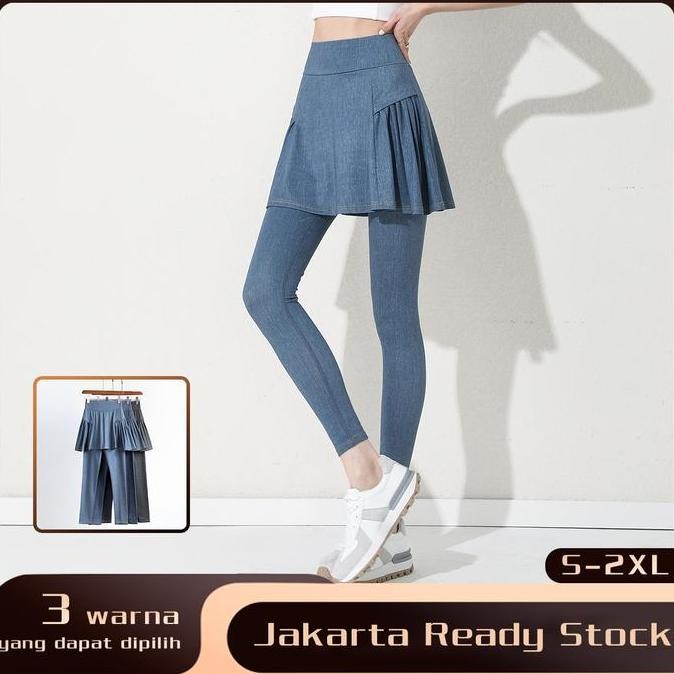 PROMO - Amanoheartdenim Celana Rok Wanita 2-in- Berkantong ize Legging hitam olahraga Wanita Rok Pan