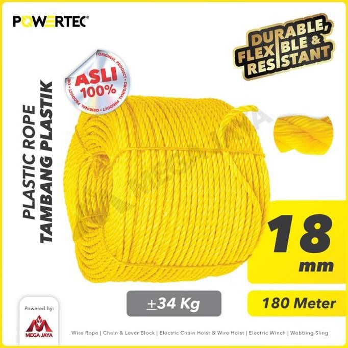 

POWERTEC Tali Tambang Plastik 18mm x 180m Plastic Rope - Kuning