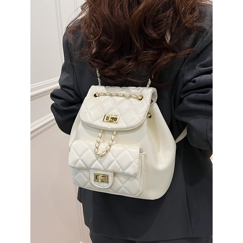 [COD] Tas ransel kecil bergaya Chanel, tas rantai berlian mini baru, tas tangan kasual retro wanita
