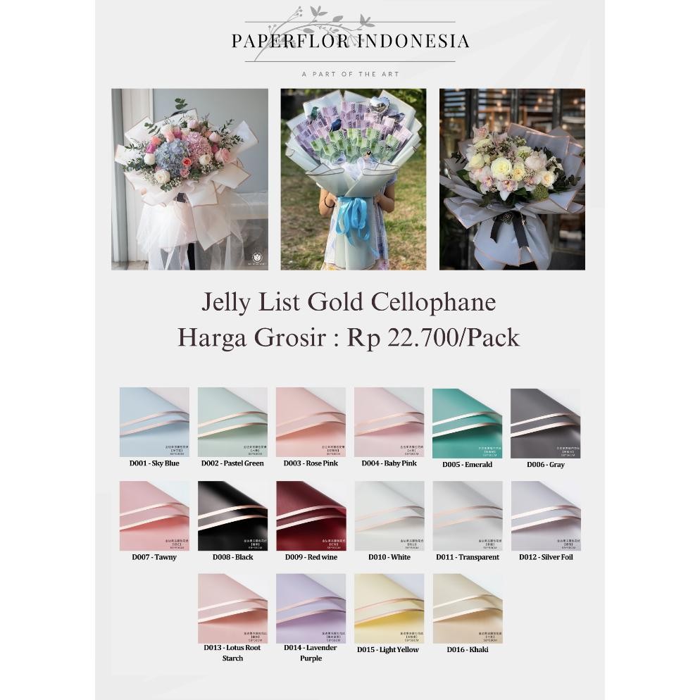 

[Kecil (20 Lembar) Jelly List Gold Cellophane - Kertas Wrap Pembungkus Bunga - Paperflor Indonesia Gj-46
