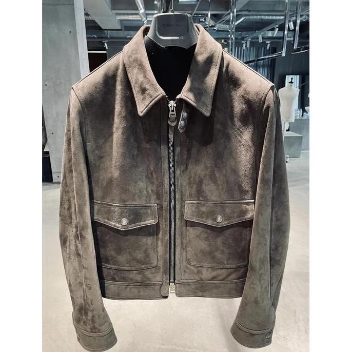 Coffee Fleece Lambskin A2 Flight Jacket Leather Leather Jacket Men's Velvet Jacket Casual AS