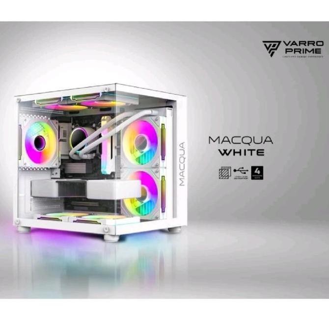 NEW CASING PC GAMING VARRO PRIME MACQUA S2 M-ATX WHITE INCLUDE 3 FAN RGB Original