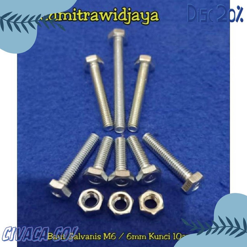 50% Off Baut Kunci 10 Panjang 1Cm 2Cm 3Cm 4Cm 5Cm 6Cm 7Cm Baut Galvanis M6 6Mm Kunci 10An 10Mm Baut 