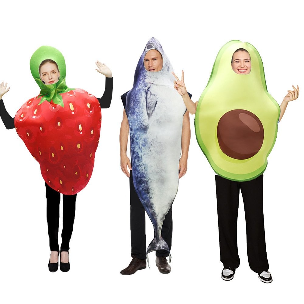 

Cross-Border Halloween New Trendy Funny Stage Fun Party Fruit cos Strawberry Avocado Fishman Prop Costume