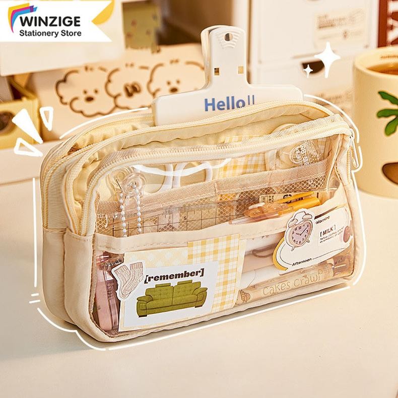 

Rwe-45 Winzige Kotak Pensil Case Aesthetic Pencil Case Transparan Large Tempat Minimalist Pensil Pen Case Pouch Lucu Korea Stationery Organizer