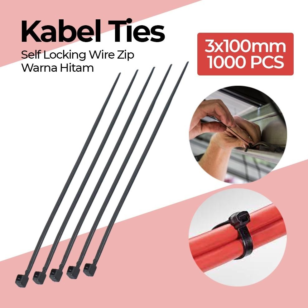 

Kabel Tis Ties Self Locking Wire Zip 3x100mm 1000 PCS - HITAM
