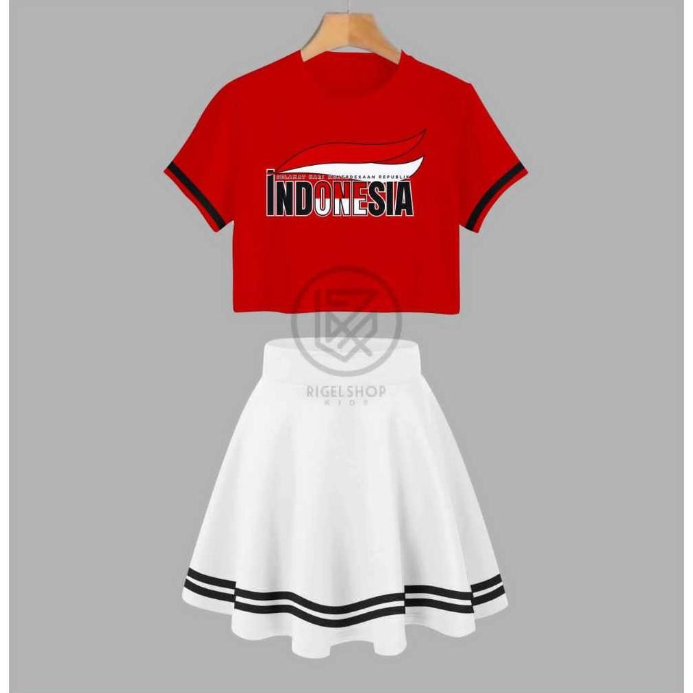 Terlaris Rwe-45 One Set Crop Top Baju Anak Dan Rok List Anak Perempuan Limited Edition Special Kemer