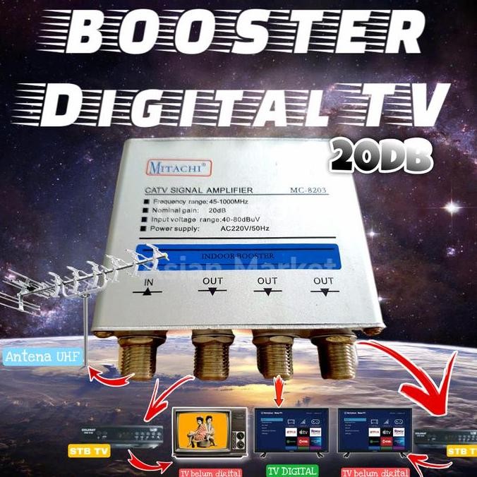Booster Amplifier Catv & Digital Tv Uhf Vhf 20Db Untuk 3 Tv.