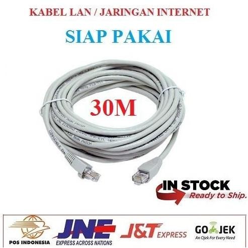 DE47 - Kabel LAN 30M UTP CAT5e -Rj45 - Plugboot Grey Siap Pakai 30 Meter