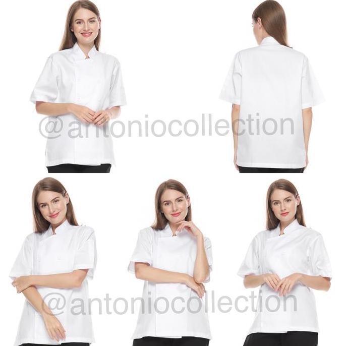 Baju Koki / Chef Jacket Putih Polos Unisex Lengan Pendek