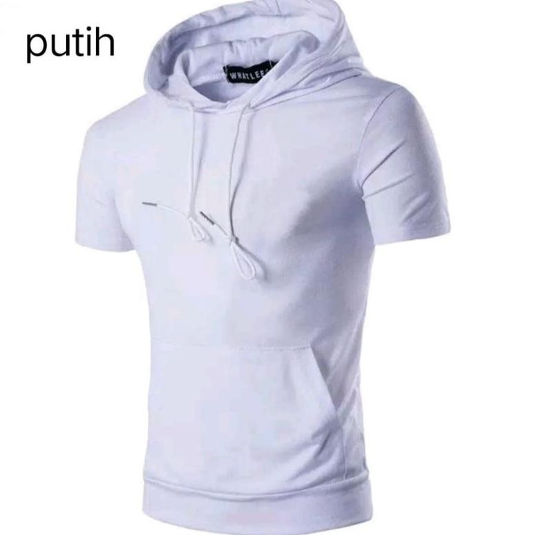 Berkualitas kaos kupluk/hoodie lengan pendek kantong depan polos ~