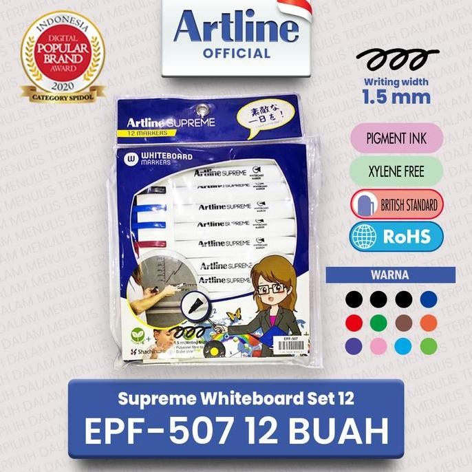 

TERLARIS - ARTLINE Spidol Supreme Whiteboard Marker SET 12 Colours EPF-507/12w