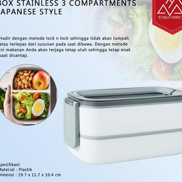 Kotak Makan Bento Lunch Box Stainless 3 Compartments Japanese Style