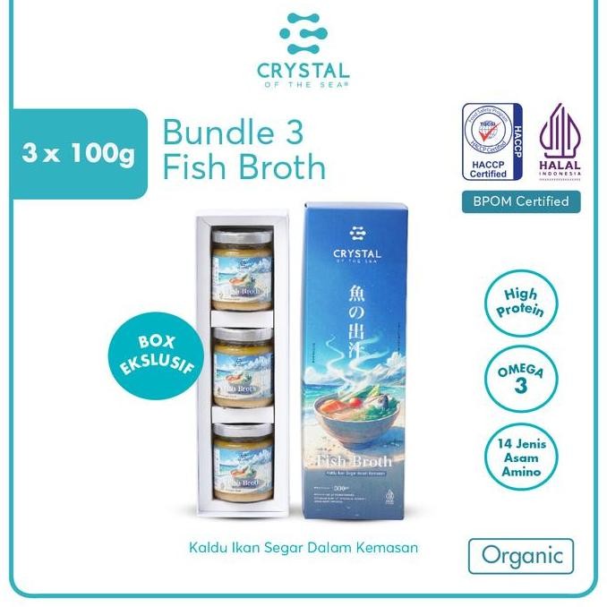 

Crystal Of The Sea | Fish Broth (Exclusive Box - 3 X 100Gr) / Kaldu Ikan Dalam Kemasan / Kaldu Mpasi Natural / Kaldu Non Msg Sehat / Kaldu Kaya Protein (Albumin) Untuk Mempercepat Pemulihan / Kaya Omega 3 / Vitamin Pasca Operasi Bumbu Dapur