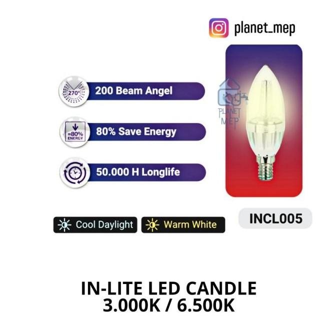 BEBAS ONGKIR - IN-LITE LED CANDLE FITTING E14/E27 - Kuning, e14