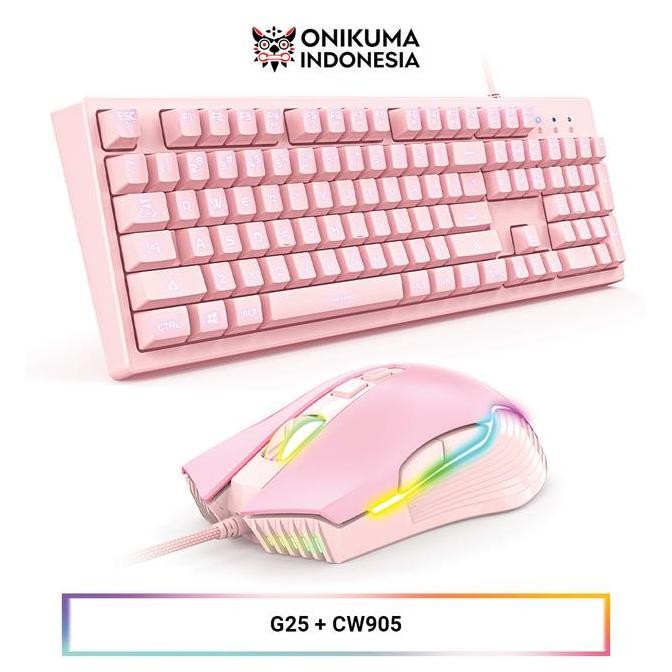 ONIKUMA G25 + CW905 Pink Gaming Keyboard Mouse Set