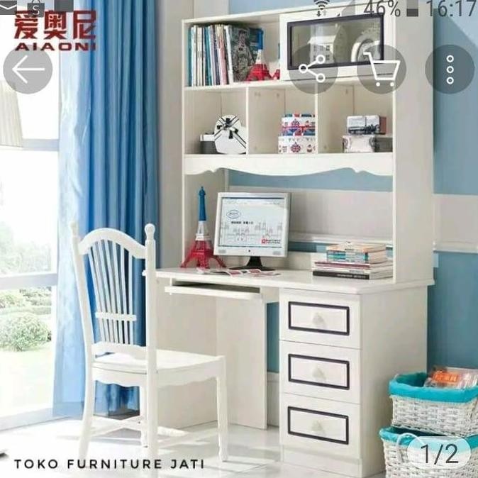 meja belajar anak warna putih minimalis