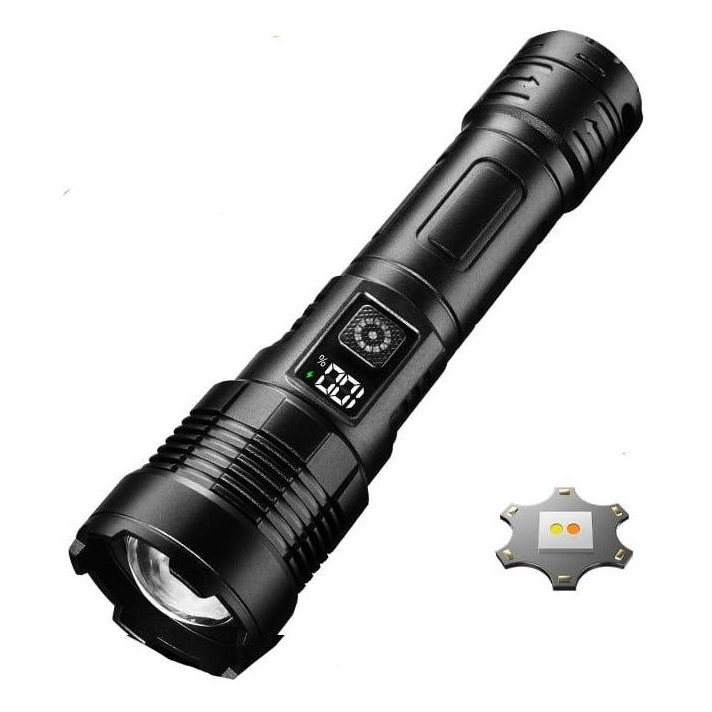 Senter Led Laser Zoom 60Watt Cb-A97 - 2 Warna Putih Dan Kuning - Indikator Baterai Digital - Cahaya 