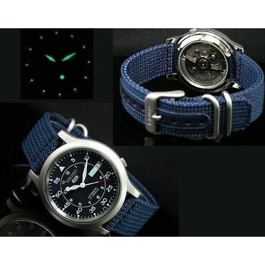 Ready  Seiko 5 SNK807K2 Automatic 21 Jewels Blue Military Nylon Strap
