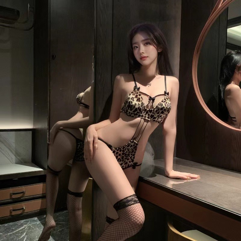 Butterfly Rain New Sexy Lingerie Hot Leopard Print Uniform Hollow Three-Point Bodysuit Passionate No