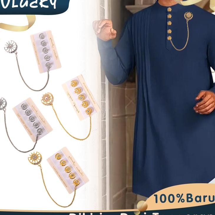 Butang Baju Melayu Rantai Kancing Baju Melayu Pria Set Lencana Bros Rumbai
