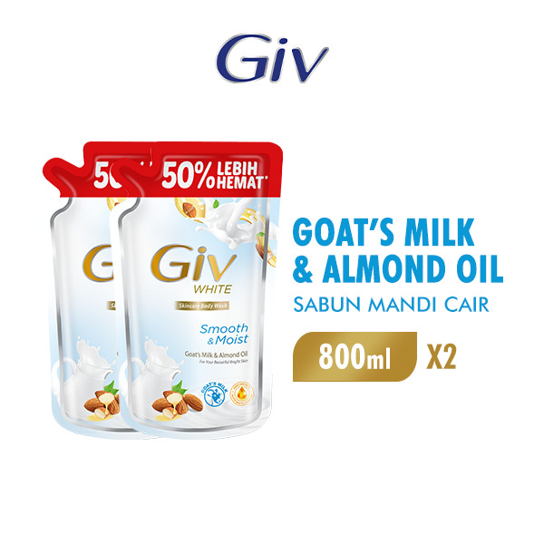 Giv White Sabun Mandi Cair Goats Milk & Almond 800ml x2