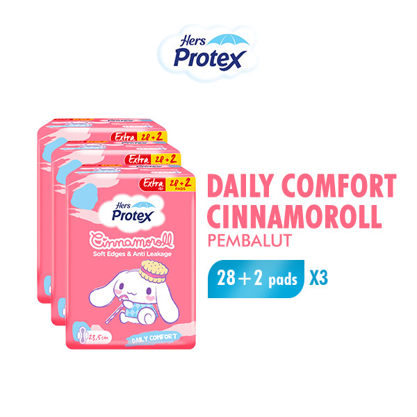 Hers Protex Daily Comfort Day Pembalut Wanita Cinnamoroll Bag Isi 28 + 2 Pcs x3