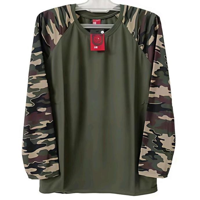 Kaos Oblong Polos Motif Army-Doreng Lengan Panjang Reglan Unisex Ukuran M L XL XXL Wanita Atasan Baj