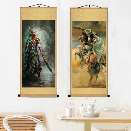 30x80CM Lukisan Gulungan Klasik Kwan Kong / Gulungan Lukisan Dewa Kwan Kong Sutra