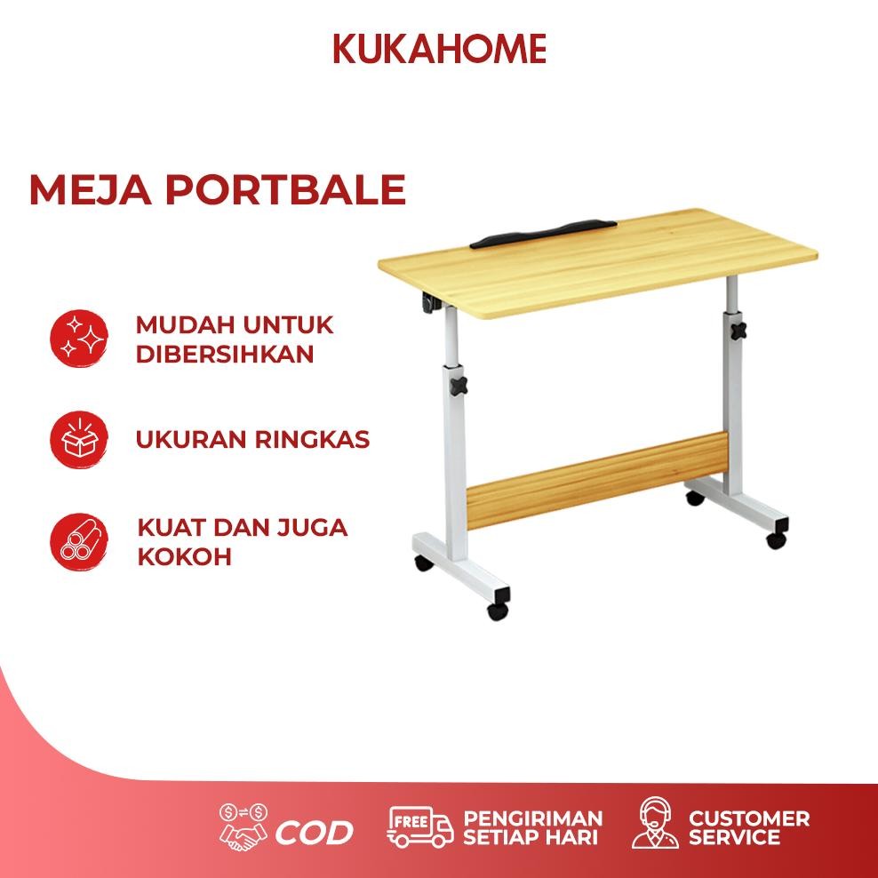 KUKAHOME Meja Belajar Meja Laptop Meja Kerja Meja Belajar Lipat Dengan Roda Bahan Kayu Rangka Besi