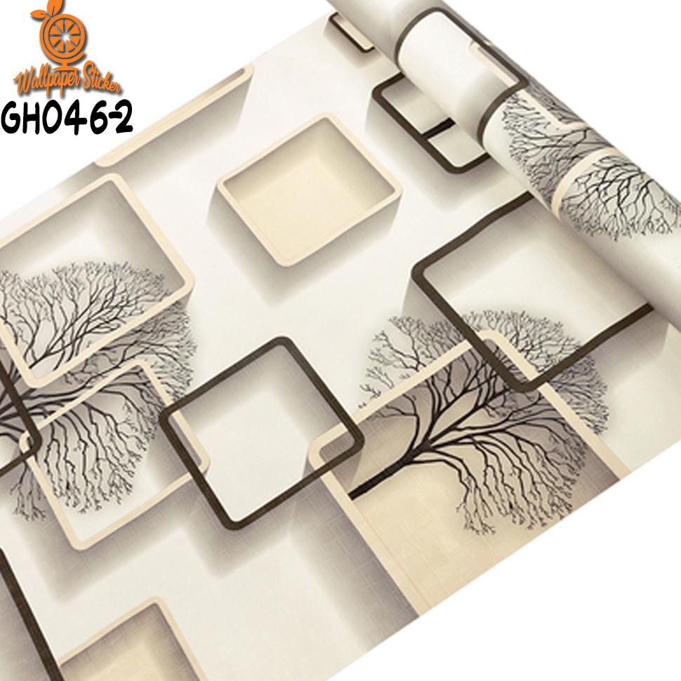 TERLARIS  PAKET 10 ROLL (BUY 9 GET 1 FREE) UK 45cmX5m Wallpaper Stiker Dinding Motif Kotak 3D Premiu