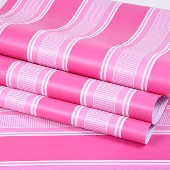 PAKET 5 ROLL Wallpaper Sticker Dinding Motif Salur Pink 45cm x 10m