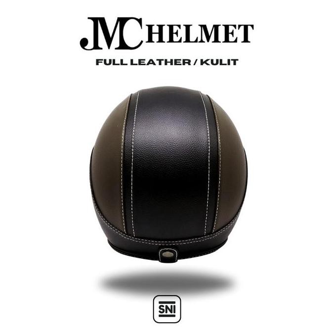 Helm Bogo Retro Cokelat Tua Full Leather/Kulit Sni Pria/ Wanita