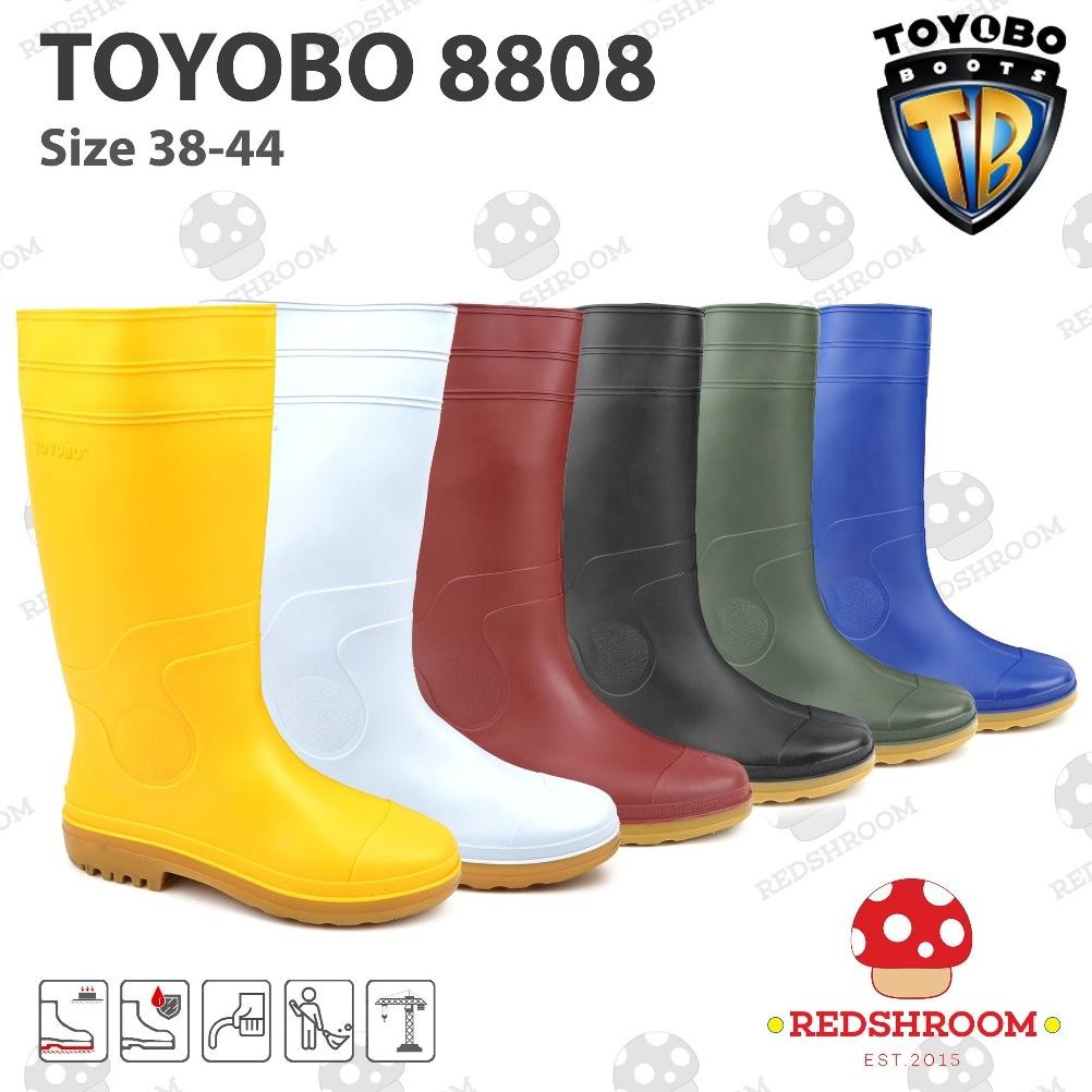 Sepatu Boot Tinggi TOYOBO 8808 Putih Maroon Kuning Hijau Biru Hitam Karet Lokal Lentur Anti Slip Air