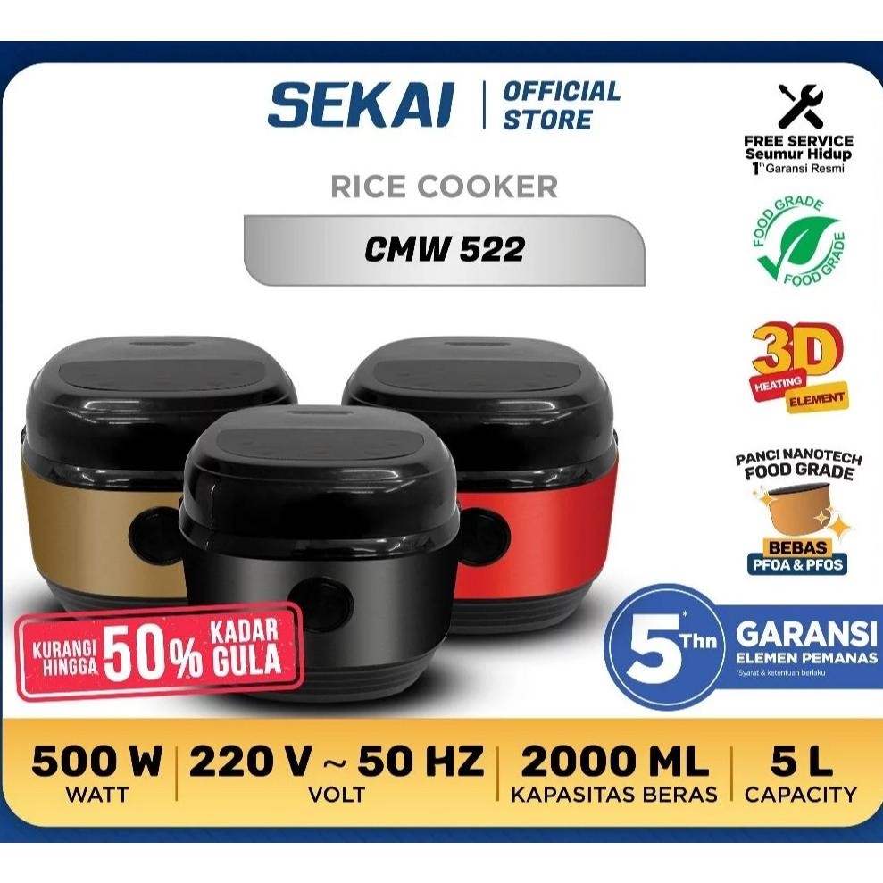 Sekai Rice Cooker Digital Low Sugar Low Carbo Anti Gemuk 2L - CMW 522 CMW522