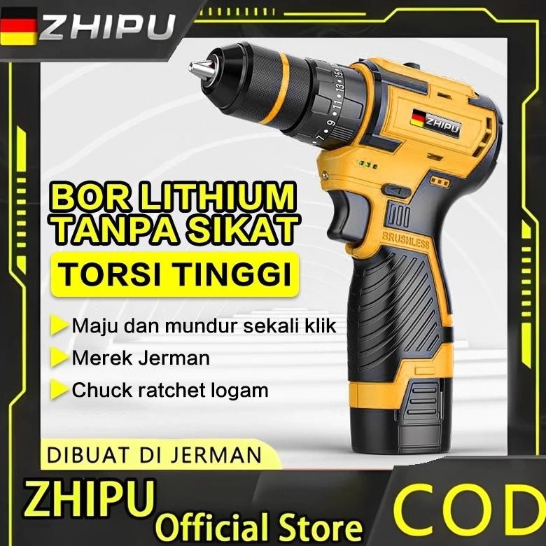 ZHIPU Bor Listrik Tanpa Sikat 16.8V 4.0Ah Baterai Lithium Dinamo Tembaga Murni Chuck Logam 10mm Mesi