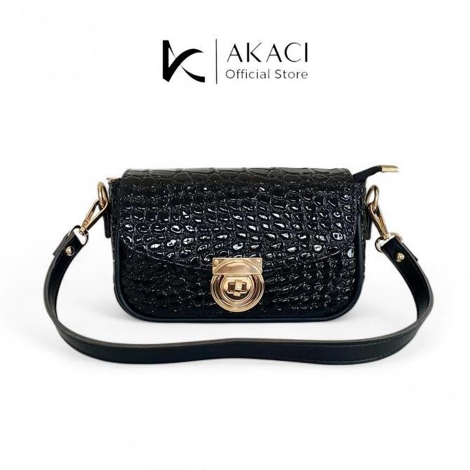 Shoulder Bag Mini Dennis Akaci 05-8376 Bahan Croco 1 Ruang Tas Bahu Dan Selempang Wanita Kecil Muat 