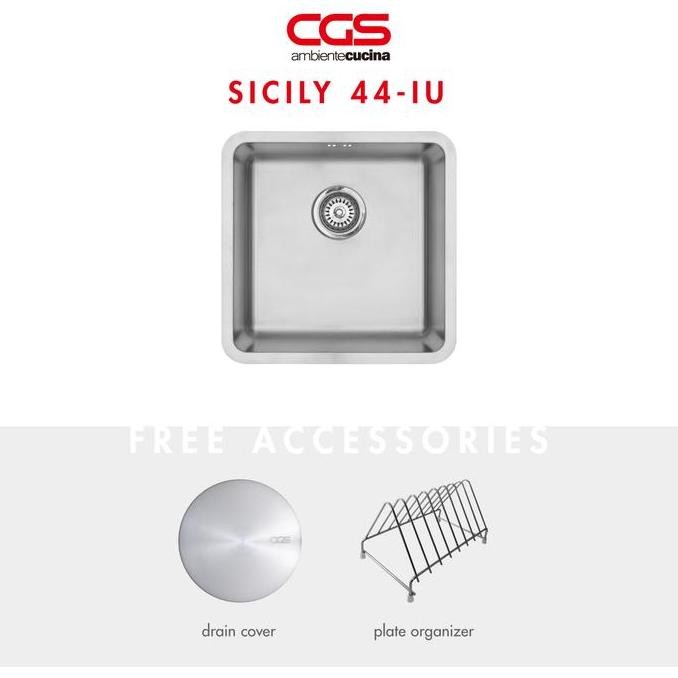 Kitchen Sink Bak Cuci Piring Stainless Steel 1 Lubang Cgs Sicily 44-Iu - Undermount Topmount