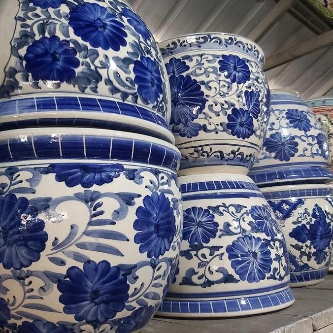 Pot Keramik Diameter 40Cm Biru