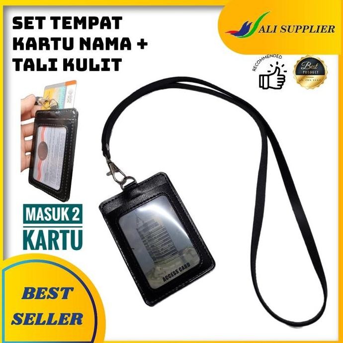 Tempat Kartu Nama Kulit + Tali Kulit / Id Card Case Holder + Tali / Name Tag Kulit / Tali Tanda Peng