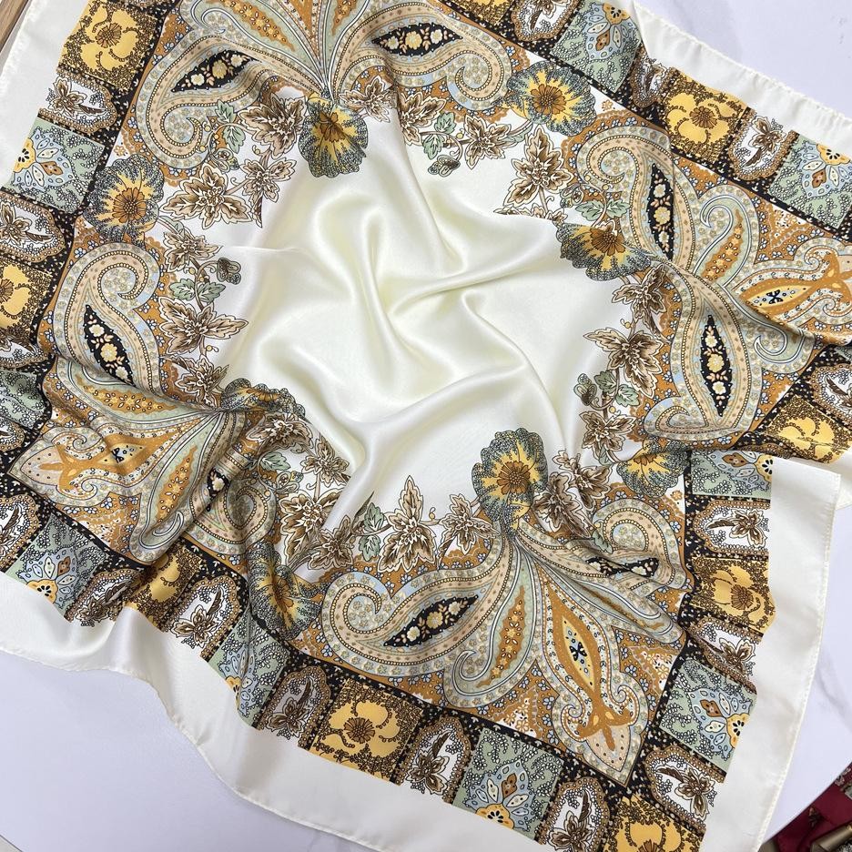 Baru 90Cm Satin Dicetak Syal Sutra Satin Syal Persegi Serbaguna Fashion Wanita Syal Sutra Syal Perse