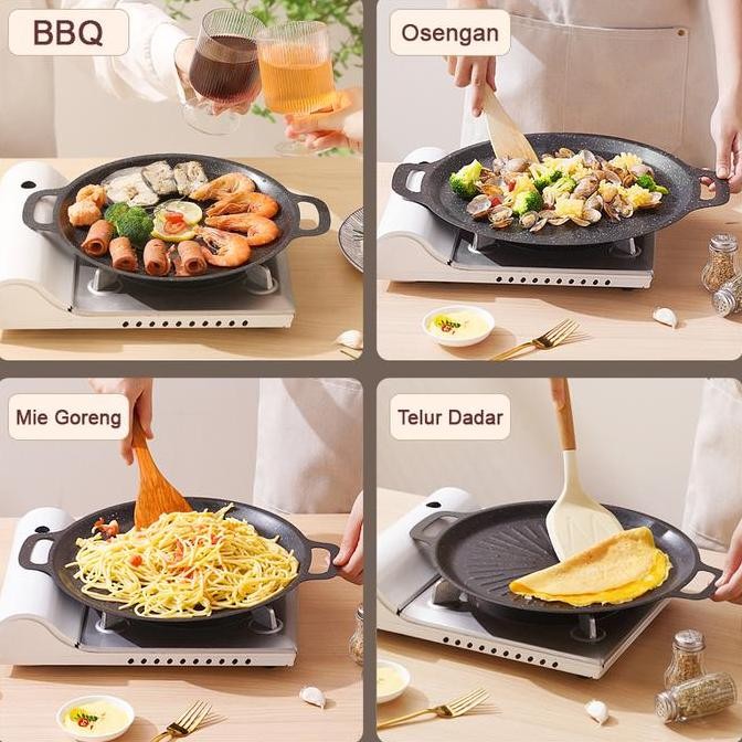 Pan Grill Anti Lengket Alat Panggang Ala Korea Style Diameter 34Cm Alat Grill Panggang Panggangan Bb