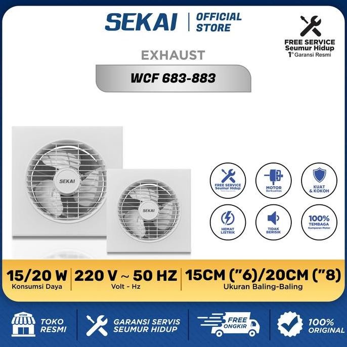 Promo SEKAI  Exhaust Fan Dinding / Kipas Angin Hexos 6 Inch / 8 inch - WCF 683 / WCF 883 COD