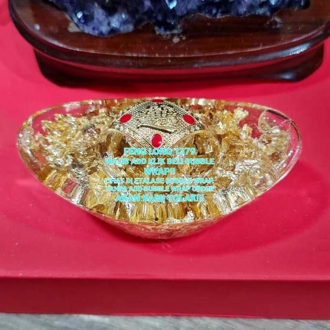 Hiasan Pajangan Kristal Kantong Yuan Bao Yen Pao Emas