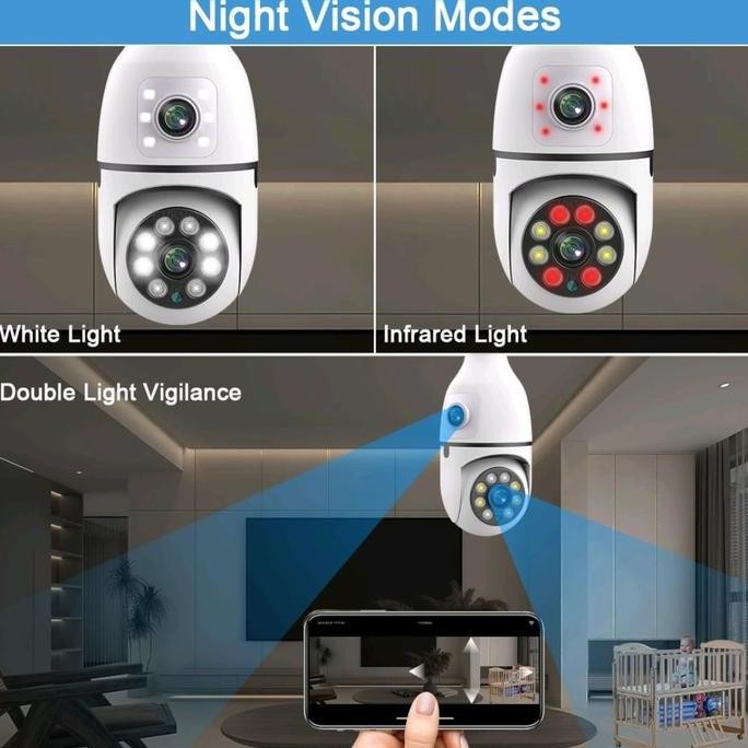 BEBAS ONGKIR - KAMERA CCTV WIFI BENTUK BOHLAM/ LAMPU V380 8MP DUAL LENS 2 Way Suara
