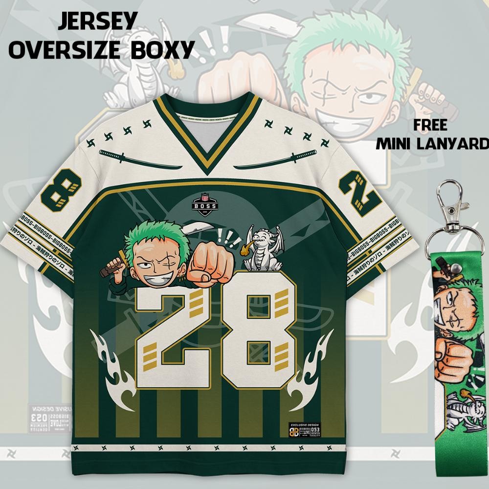 (Gratis Lanyard, Stiker) BIGBOSS Baju Jersey Anime One Piece Unisex Oversize Boxy 053 Zoro Imut