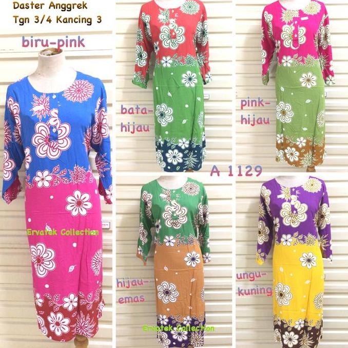 Daster Batik Anggrek A 1129 Model Tangan 3/4 Kancing Baju Tidur Batik