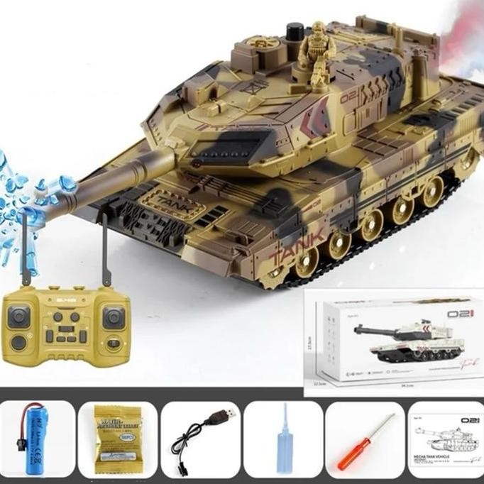 DE47 - Mainan Anak Rc Mobil Tank Military Nembak Asap Sound Lampu Besar Mainan Remote Control Toys M