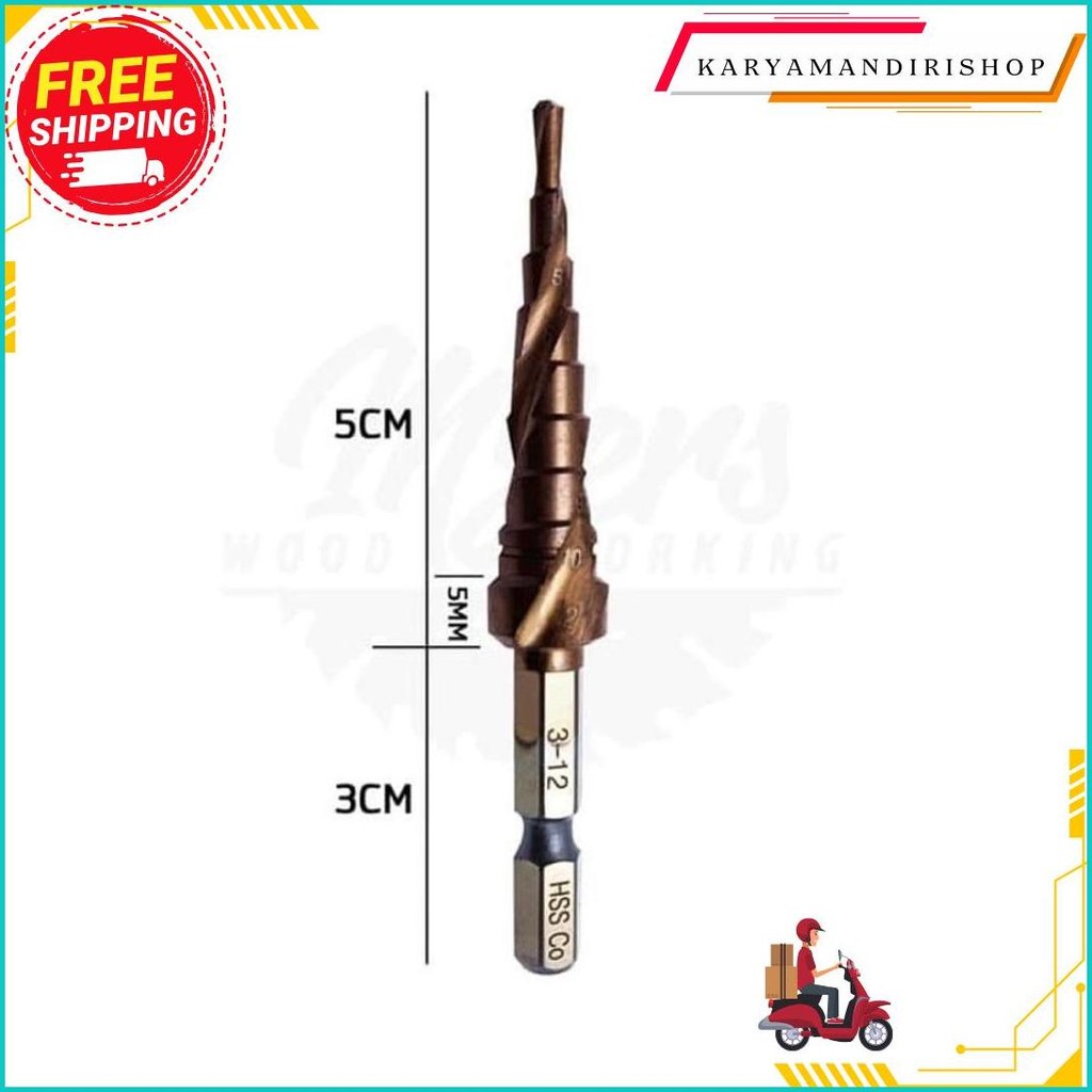 Mata Bor Pagoda Spiral Hss Cobalt M35 Hex Step Drill 3 -12Mm Siap Kirim