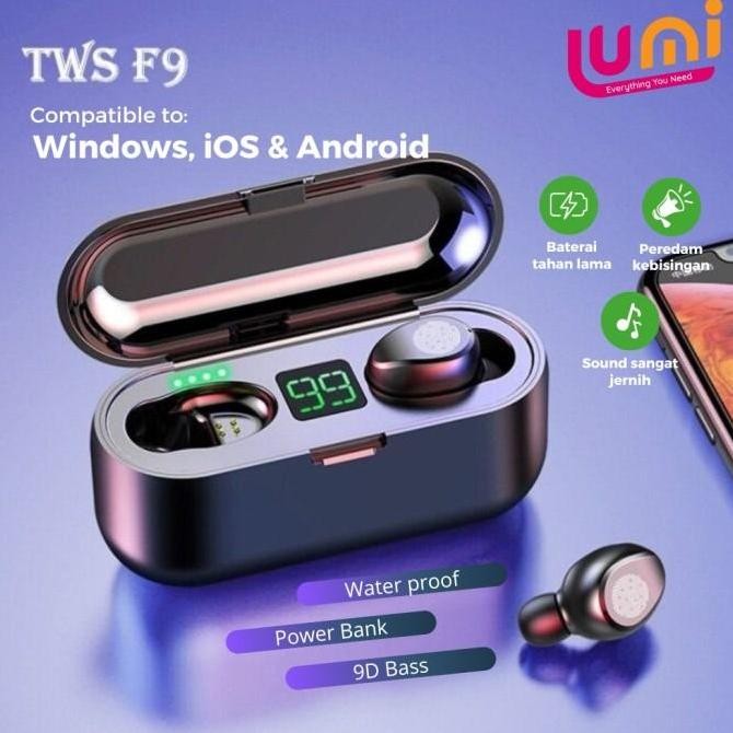 Headset Tws-F9 Earphone Bluetooth 5.0 Hifi Earphone Wireless Original